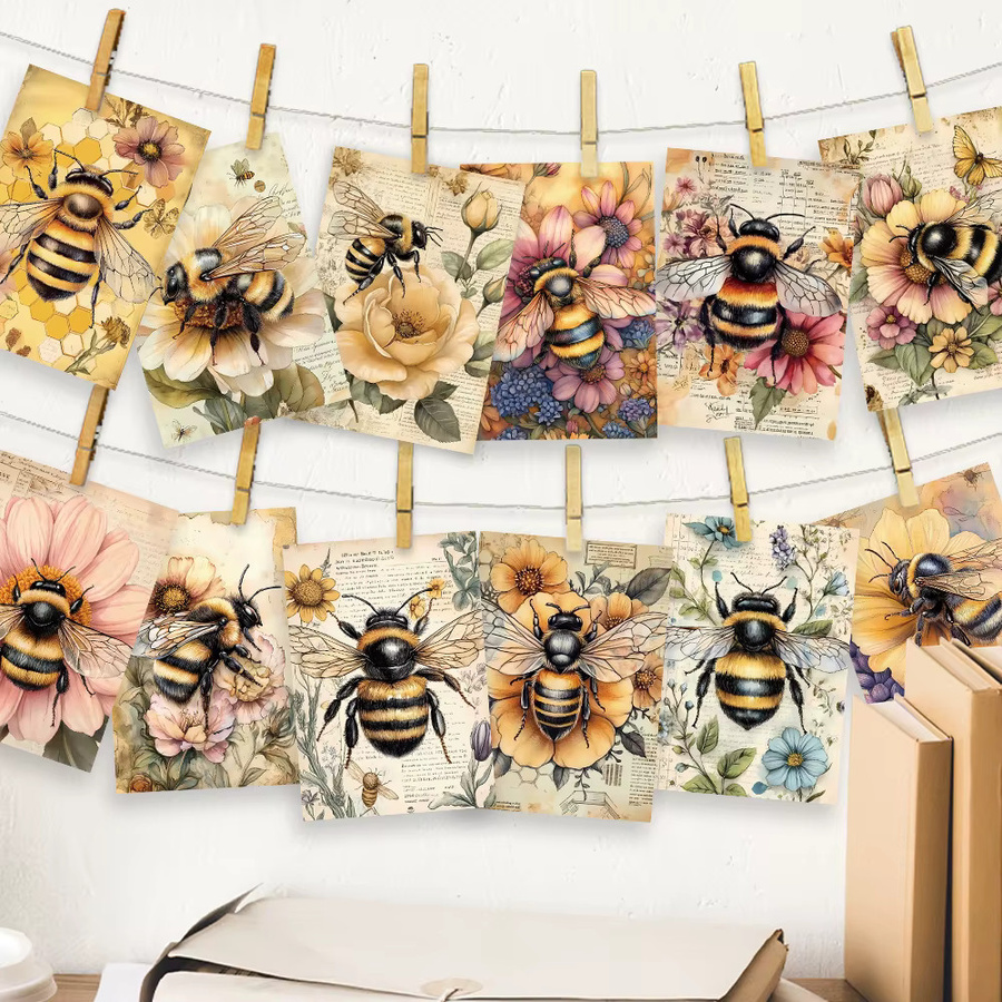 32 Stück Vintage-Postkarten mit Bienen und Blumen als Aufkleber in Multicolour - Bild 3