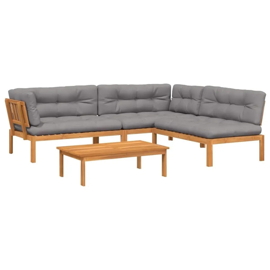 vidaXL 4-tlg. Garten-Sofagarnitur in L-Form aus Akazienholz mit Kissen in Dunkelbraun-Grau - Bild 2