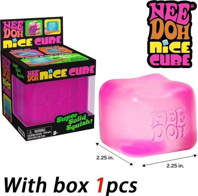 PRELEXT Nee Doh Nice Cube Super Squeeze Fidget Spielzeug, transluzenter roter Stressabbau Squishy Würfel, licht grau - Bild 1
