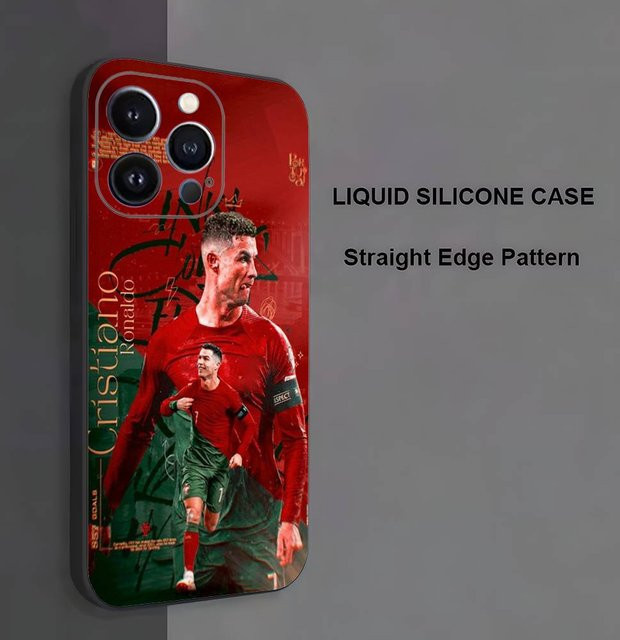 Handyhülle Fußballstar R-Ronaldo-ES-7 aus weichem Silikon für iPhone 11 bis 17 Pro Max, XS, X, XR, SE, Mini, 8, 7 in Schwarz und Rot - Bild 1