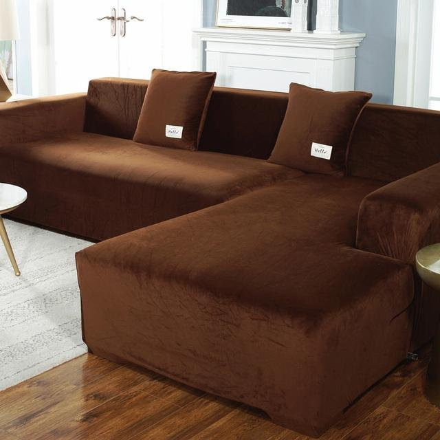 Elastischer Samt-Sofabezug für 3-Sitzer Chaiselongue, rotbraun, Breite: 190-230 cm - Bild 1