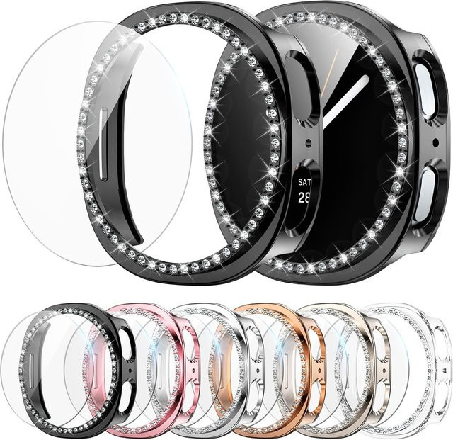 Samusak Uhrengehäuse und Schutzfolien-Set für Samsung Galaxy Watch 8, Silikon, Kristall - Bild 1