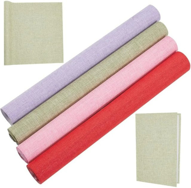 Buchtuch für Buchbinderei mit Stoffoberfläche und Papierrückseite, 4 Farben (Rot, Rosa, Grün, Lila), B/H: 129,5 x 30 cm - Bild 1