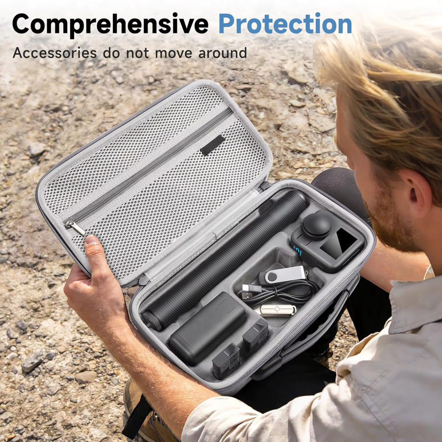 STARTRC TECH Tragetasche für GoPro Max 2 in Grau, Aufbewahrungs- und Reisetasche für Zubehör wie Dual-Akkuladegerät und 1,2m Verlängerungsstange - Bild 2