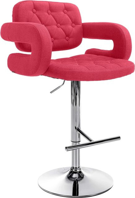 DELUKE Barhocker BURID in Rot mit silbernem Gestell, höhenverstellbarer Stoff Barstuhl mit Lehne und Drehsitz, B/T/H: 62 x 55 x 103 cm - Bild 1