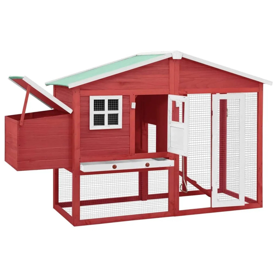 vidaXL Hühnerstall mit Legekasten aus massivem Tannenholz in Rot und Weiß, B/T/H: 191 x 67 x 117 cm - Bild 2