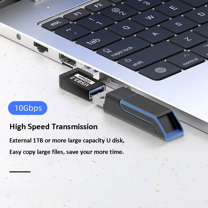 Geris Power USB-C auf USB-A 90-Grad-Adapter in Schwarz für 10-Gbit/s-Datenübertragung als rechtwinklige Verlängerung von Stecker zu Buchse - Bild 2