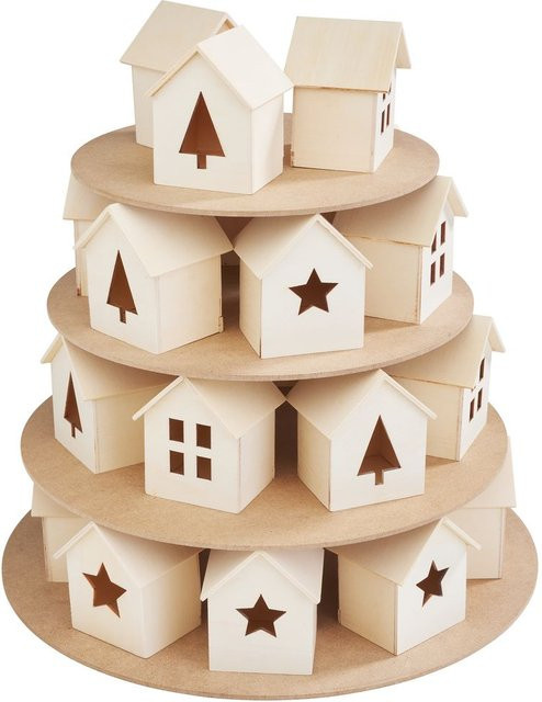 VBS Adventskalender Häuser-Pyramide aus Sperrholz und MDF in Beige - Bild 1