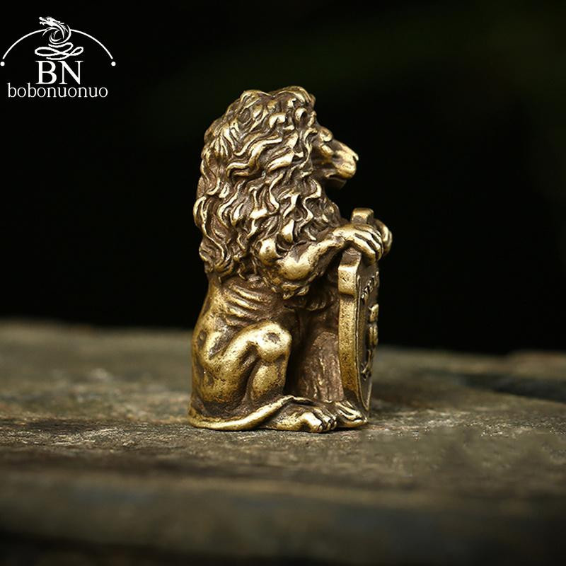 Antike Bronze-Statue Lion King und Eule als Feng Shui Dekoration in Gold und Kupfer für dein Zuhause - Bild 2