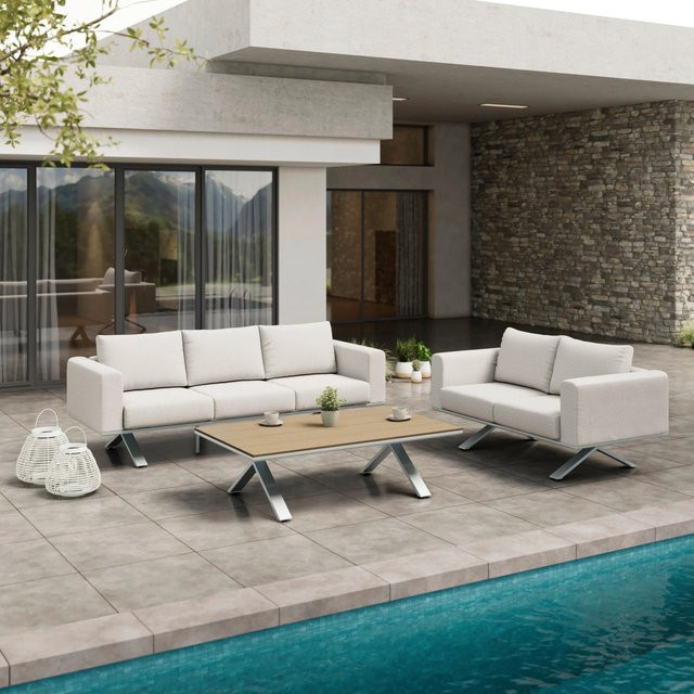 Bessagi Garden Loungegarnitur Sofia Hellgrau mit Outdoorstoff und Abdeckung aus Aluminium und Metall - Bild 1