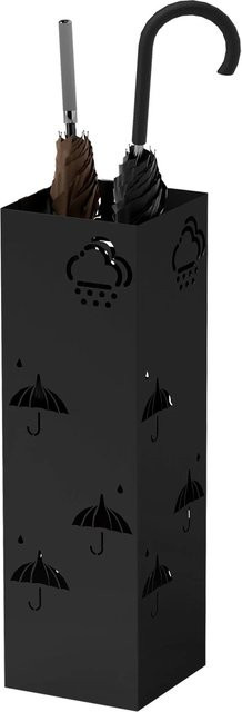 Furnicato Schirmständer aus verzinktem Stahl mit 4 Haken und Wolken- sowie Schirmmuster in Schwarz matt - Bild 1