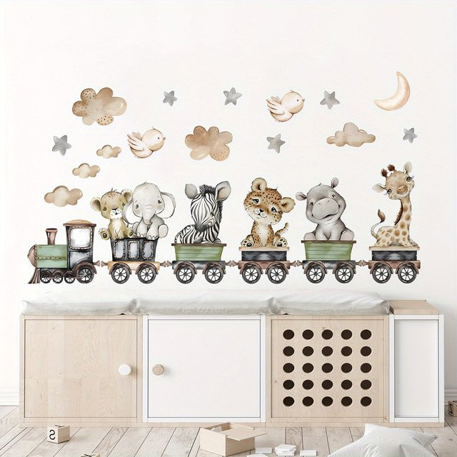BRUP Wandaufkleber mit Tiermotiven Elefant Leopard und Giraffe in Mehrfarbig für die Dekoration deines Kinderzimmers oder Wohnzimmers - Bild 1