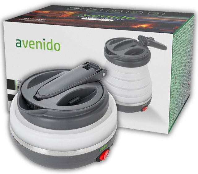 Avenido Faltbarer elektrischer Reise-Wasserkocher aus Silikon mit Griff und Tasche, Weiß, 600 ml, 750 W - Bild 1
