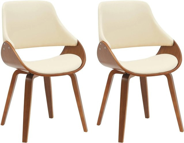 DELUKE 2er Set Esszimmerstühle GILIS aus Kunstleder in Walnuss und Creme, B/T/H: 52 x 54 x 86 cm - Bild 1
