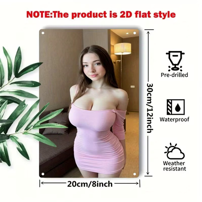 CIFBUY Wanddekorationsschild aus Metall mit weiblichem Gesicht in Rosa und Schwarz, modernes Kunstposter für dein Zuhause - Bild 3