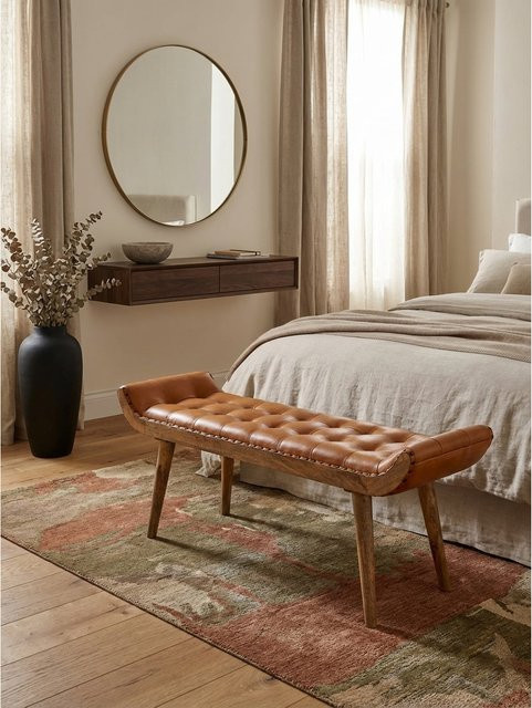 Sitzbank KADIMA DESIGN im Chesterfield-Design aus Leder und Massivholz, Farbe: Braun, B/T/H: 125 x 50 x 38 cm - Bild 1