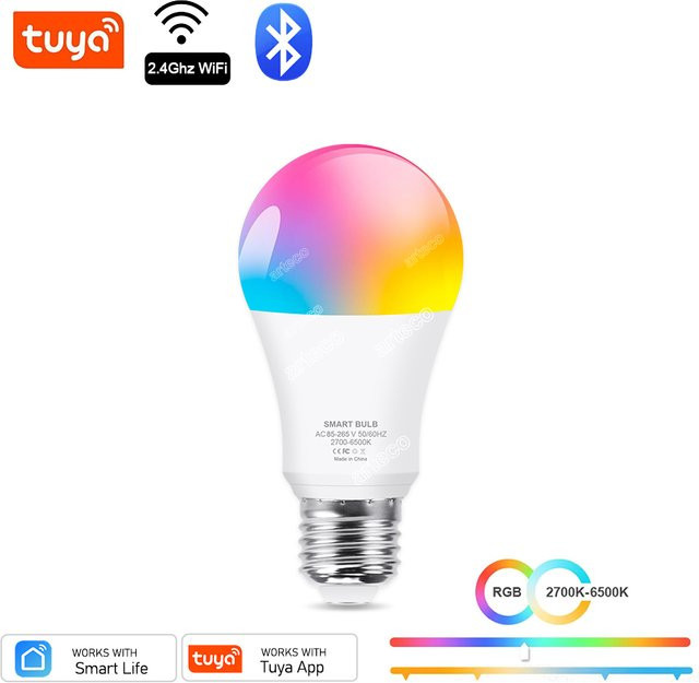 Tuya Smart LED Glühbirne E27 RGB Multicolour mit Wifi und Bluetooth, kompatibel mit Alexa und Google Assistant - Bild 1