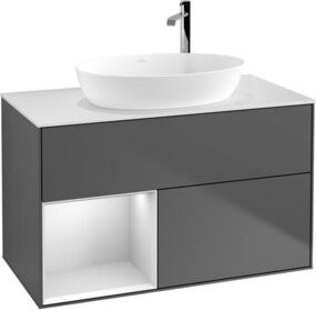 V&B Waschtischunterschrank Finion 100 mit Wandbeleuchtung in Weiß und Anthrazit, B/T/H: 100 x 50,1 x 50,1 cm - Bild 1