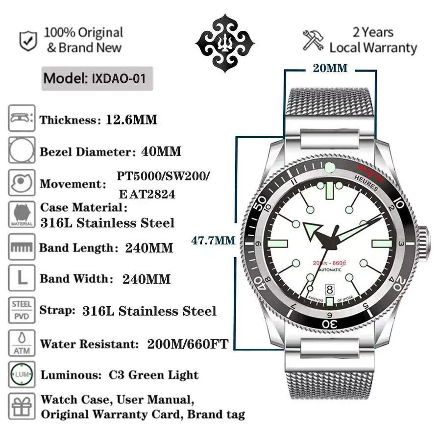 IX&DAO GMT Automatik-Armbanduhr, Edelstahl, Saphirglas, Herren - Bild 2