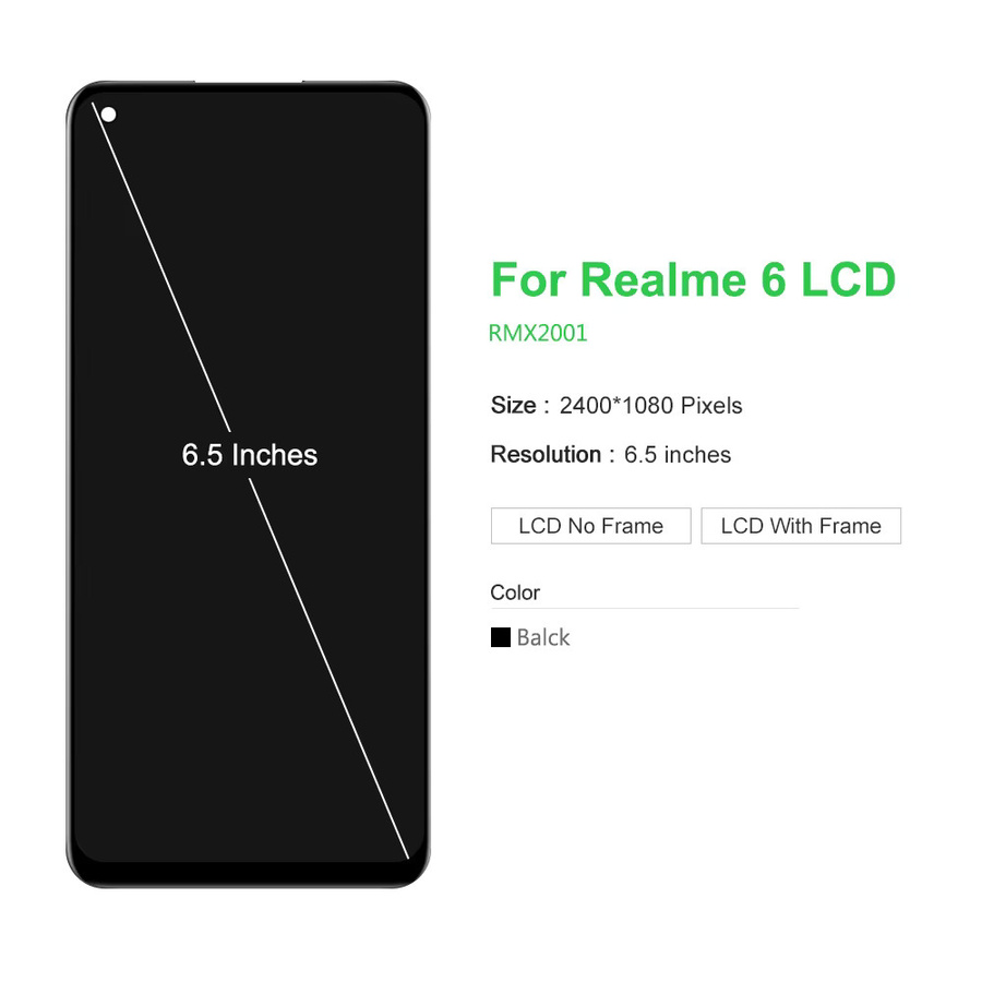Realme 6 RMX2001 Ersatz-Display mit Rahmen: 6,5 Zoll IPS-LCD-Touchscreen Digitizer Baugruppe in Schwarz - Bild 4