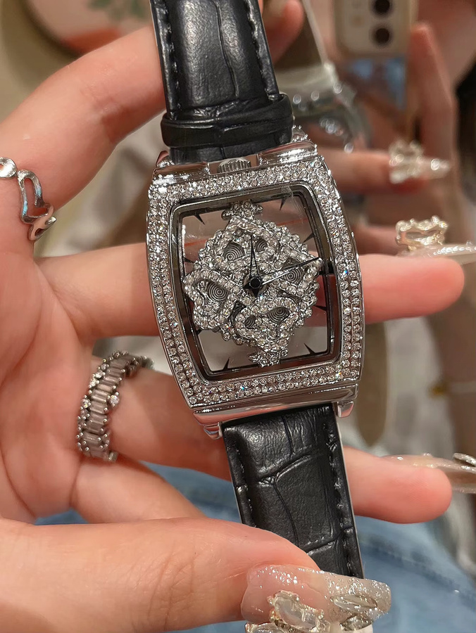 LSVTR Armbanduhr Damen, Quarz, Schwarz, Rechteckig, Kristall, Leder - Bild 2