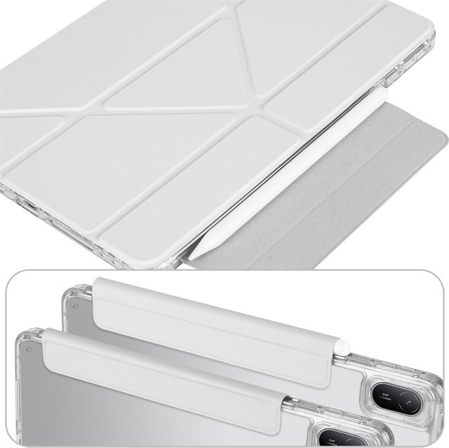 Magnetische Lederhülle für Huawei MatePad 11 5 2025 mit Smart-Fold-Funktion und Acryl-Rückseite in Grau oder Weiß - Bild 1