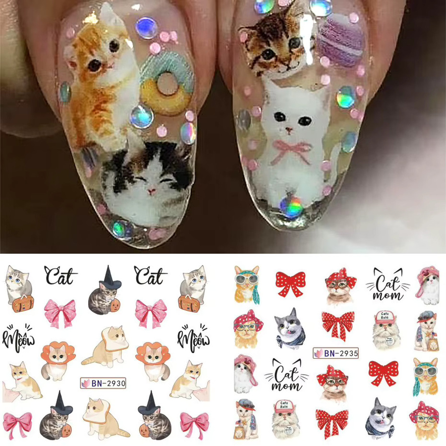 Nagelwasseraufkleber Katze Anime Design, 12 Stück - Bild 1