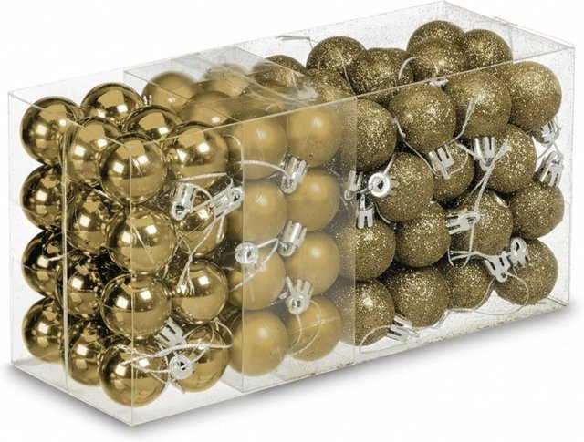 Relaxdays Weihnachtskugeln Set in Gold aus Kunststoff mit Aufbewahrungsbox - Bild 1