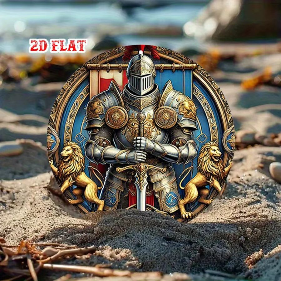 HELLOYOUNG Vintage Knightly Valor Metall-Wandkunst Aluminiumschild mit goldenen Löwen und blauem Schild, rahmenlos, B/H: 20 x 20 cm - Bild 4
