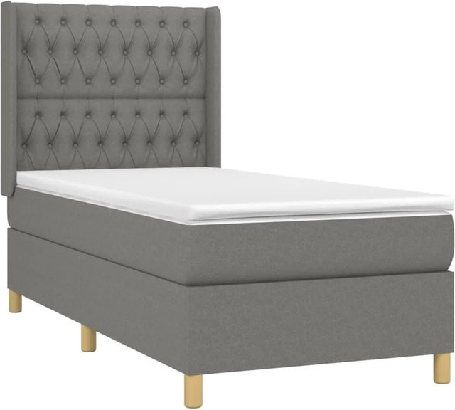 vidaXL Boxspringbett mit Matratze und LED-Unterbettbeleuchtung sowie USB-Ladeport, Hybrid-Konstruktion mit Taschenfederkern, Dunkelgrau, B/T/H: 90 x 200 x 118 cm - Bild 1