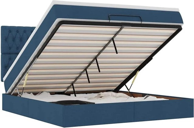 vidaXL Ottoman-Bett mit Matratze in Blau und Weiß, modernes Polsterbett mit Lift-up-Funktion, B/T: 180 x 200 cm - Bild 1