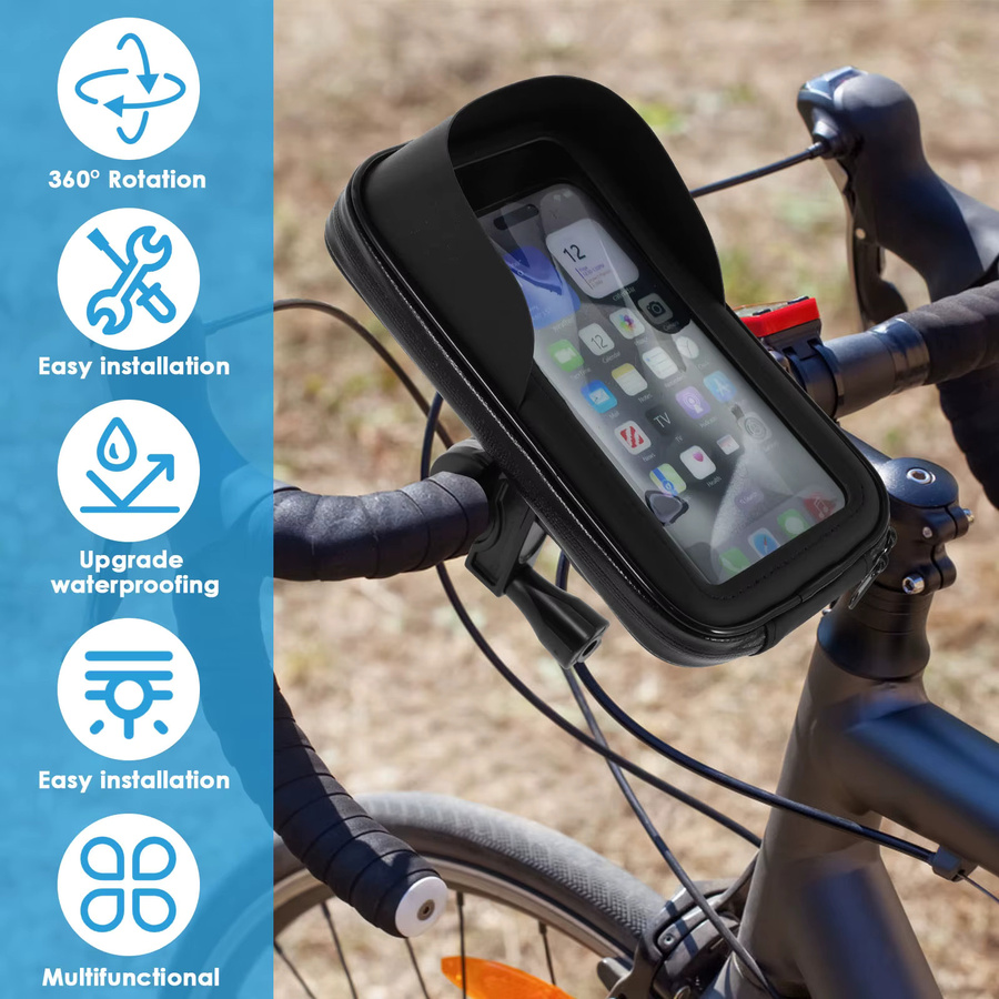 BRYNTHORX Wasserdichte Fahrrad-Handyhalterung als Lenkertasche mit 360 Grad Drehung in Schwarz für iPhone Xiaomi Huawei und weitere Smartphones - Bild 5