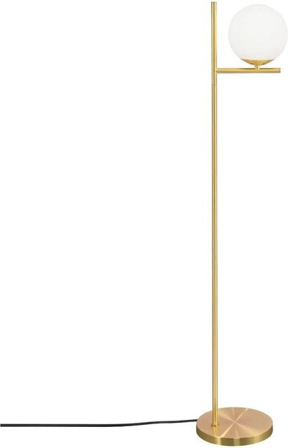 NETTLIFE Industrielle Stehlampe in Gold/Messing mit weißem Glas und Fußschalter, Vintage E27 Design aus Metall und Glas - Bild 1