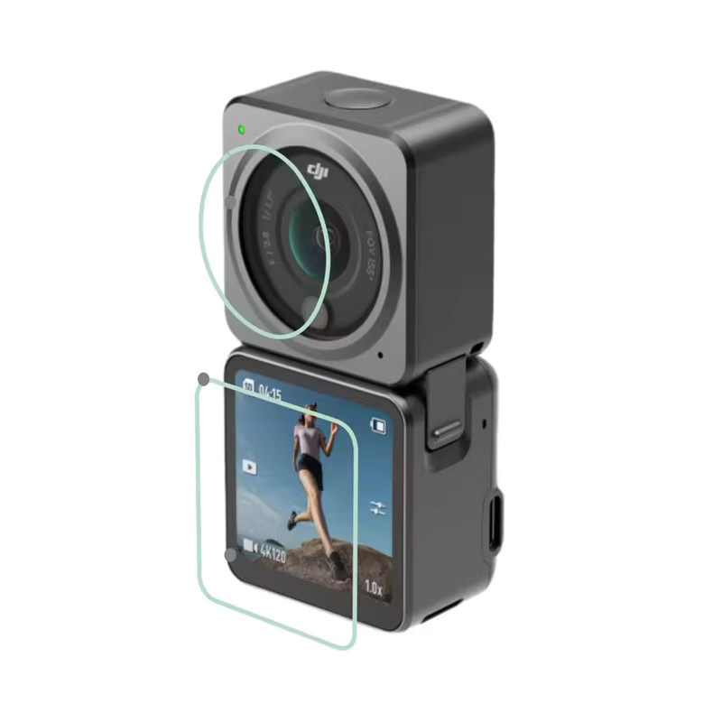 DJI Displayschutzfolie aus gehärtetem Glas und Objektivschutz für DJI Action 2 und DJI Osmo Action 2, transparent - Bild 2