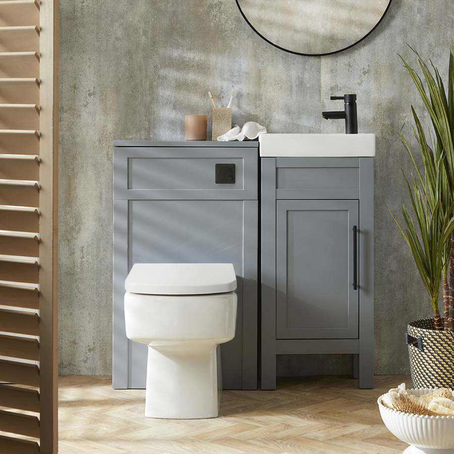 Warwick Hudson Reed WC-Einheit mit Sandford Stand-WC und Waschtischunterschrank in Hellgrau und Weiß, Breite: 40 cm - Bild 1