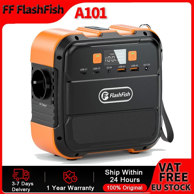 Flashfish Tragbares Kraftwerk Mini Solargenerator mit 120 W und 97,68 Wh Akku, 230 V Powerbank mit USB-C für Flugzeugreisen - Bild 1