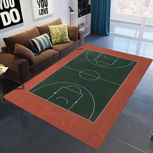 Weicher Teppich mit Basketballplatz-Muster und Linienmarkierungen für dein Wohnzimmer, B/B: 80 x 120 cm - Bild 1