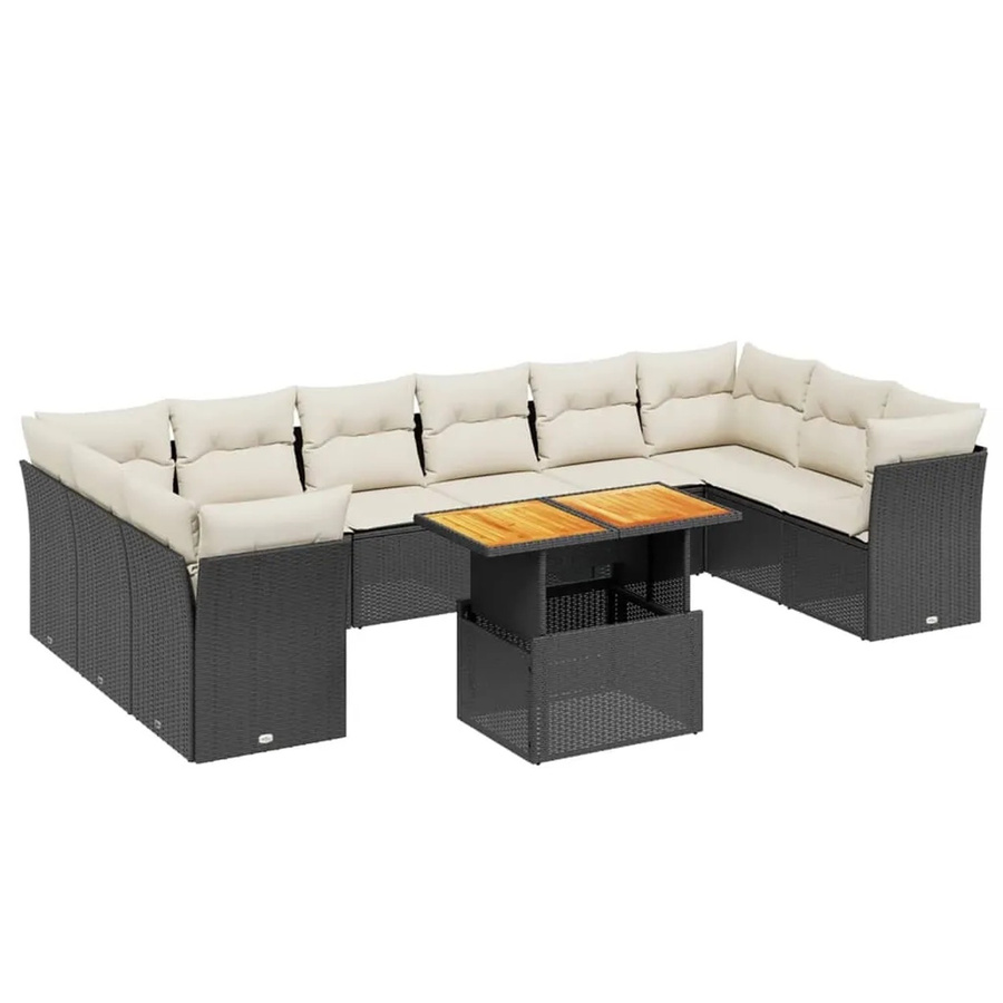 vidaXL 11-teilige Garten-Sofagarnitur aus Polyrattan in Schwarz mit Kissen und Tisch in L-Form - Bild 2