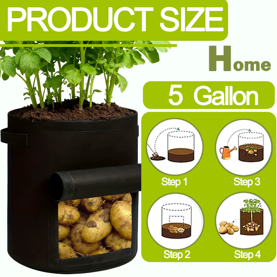 SPONDWILD 12er Set Pflanzenwachstumsbeutel aus verdicktem Vlies, Schwarz, 5 Gallonen, ideal für Gemüseanbau und Kartoffeln im Garten oder Gewächshaus - Bild 5