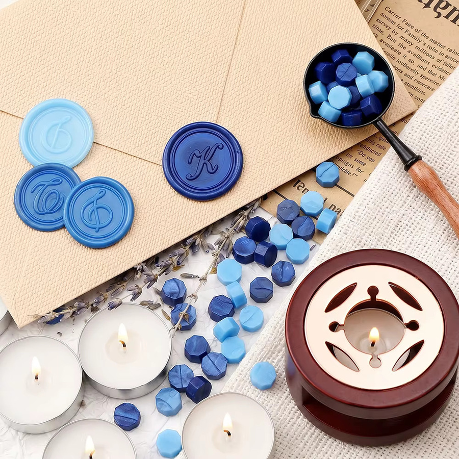 Siegelwachsperlen-Set in Weiß mit Wachssiegellackwärmer, Wachslöffel und 10 Teelichtern für DIY, Scrapbooking und Hochzeiten - Bild 6