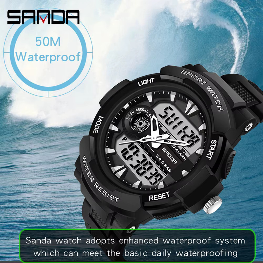 Sanda Armbanduhr, Analog-Digital, Quarz, Kunststoff, Schwarz, Herren - Bild 3