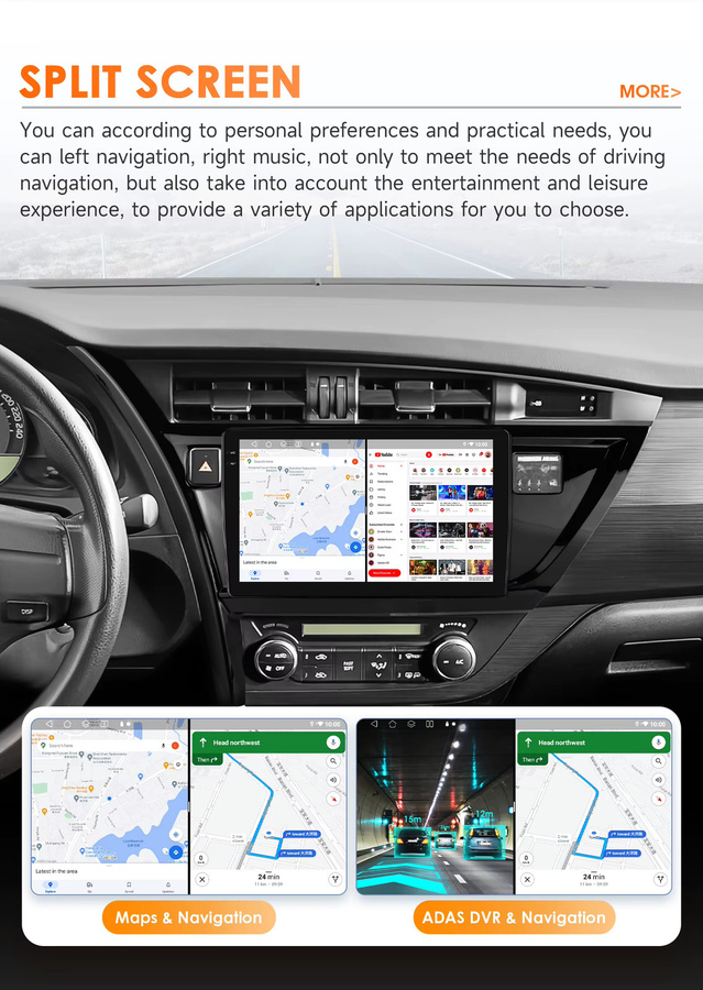 OSSURET 6115 Android Auto Radio Player für Toyota Auris und Corolla 2013-2016 mit Carplay, GPS und 360CAM, Schwarz, 2DIN - Bild 2