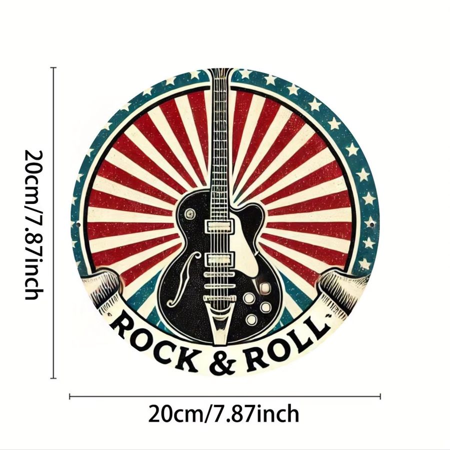 Potdemiel Metallschildkranz mit Gitarrenthema, runder Wanddekor aus Eisen für Rock & Roll Dekoration, Durchmesser: 20 cm - Bild 2