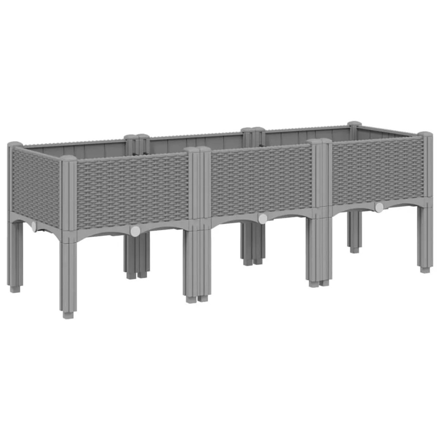 vidaXL Pflanzkasten mit Beinen in Hellgrau mit Rattan-Optik aus Polypropylen, B/T/H: 120 x 40 x 42 cm - Bild 2