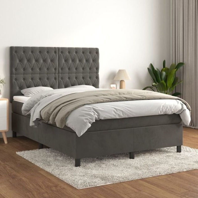 Vidaxl Boxspringbett mit Matratze aus Samt in Dunkelgrau B/T/H: 140 x 190 cm - Bild 1