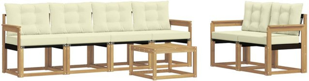 7-teilige Outdoor-Sofagarnitur aus Akazienholz mit Textilene-Kissen in Weiß und Beige von vidaXL - Bild 1