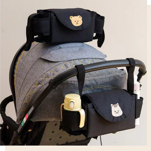 Universal Baby Kinderwagen Organizer mit Becherhalter und Zubehörtasche in Schwarz - Bild 1