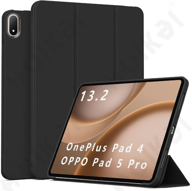 OnePlus Pad 4 Hülle aus PU-Leder mit dreifach faltbarem Ständer und weicher Rückseite, 13,2 Zoll, Schwarz oder Lila - Bild 1