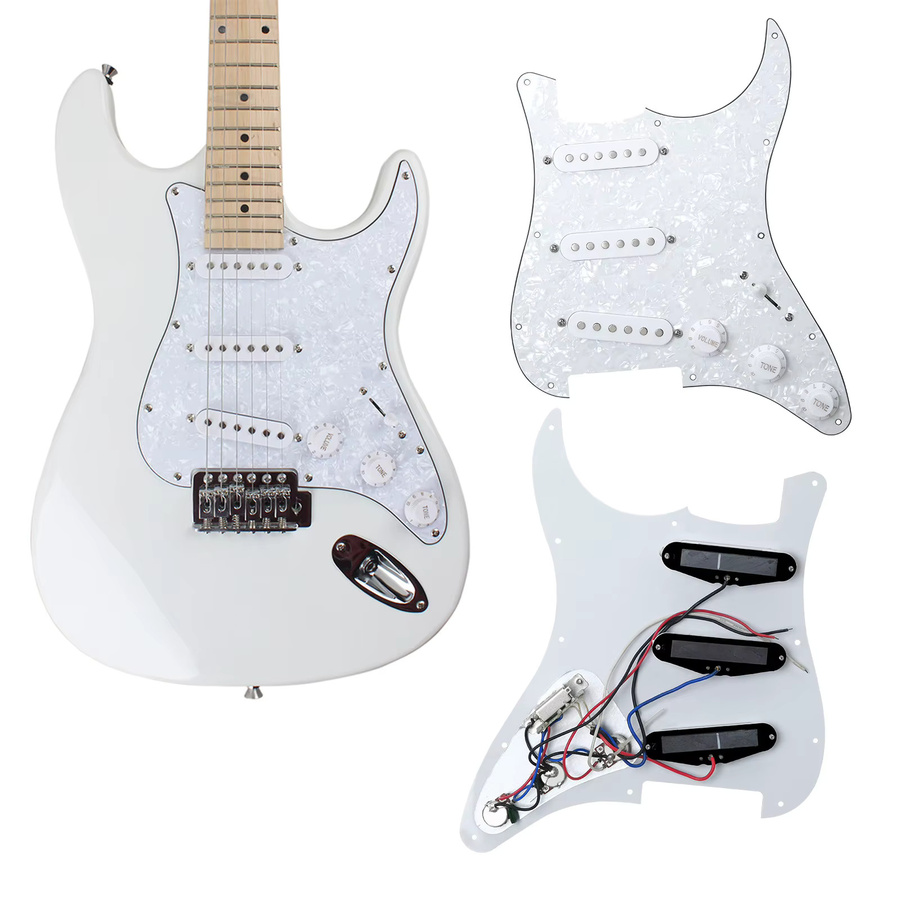 IRIN E-Gitarre Schlagbrett mit vorverdrahteten Single Coil Pickups in Schwarz und Weiß für FD ST Stil Gitarren, 11-Loch Pickguard Set - Bild 1