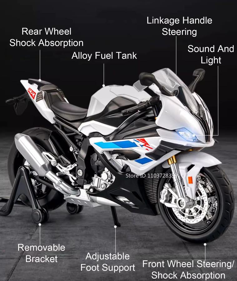 MAKEDA S1000RR Miniatur Motorrad Modell, 1:12, Metall, mit Licht und Sound - Bild 6